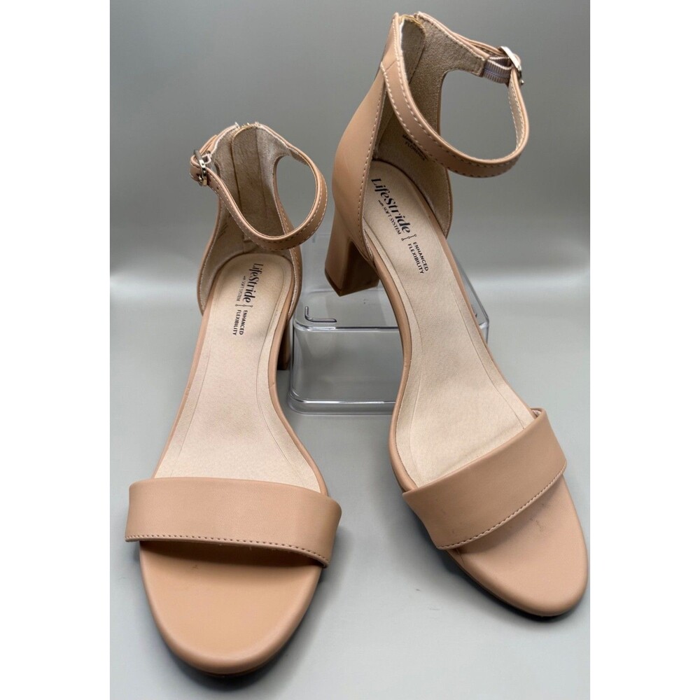 LifeStride Florence Camel Block Heel Ankle Strap Sandals Size 9.5 WIDE
